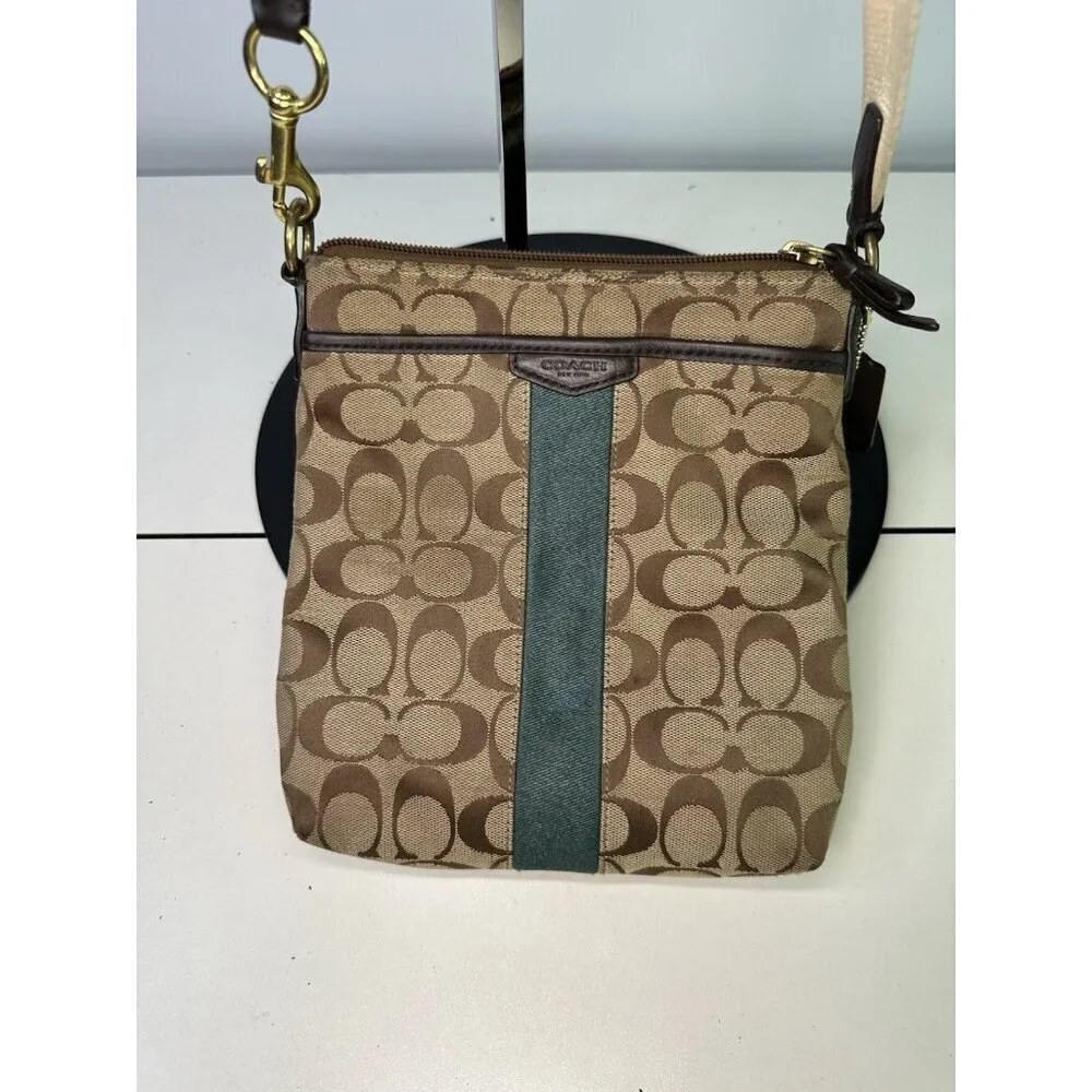 Coach Crossbody Small Canvas Signature Bag Tan/Green